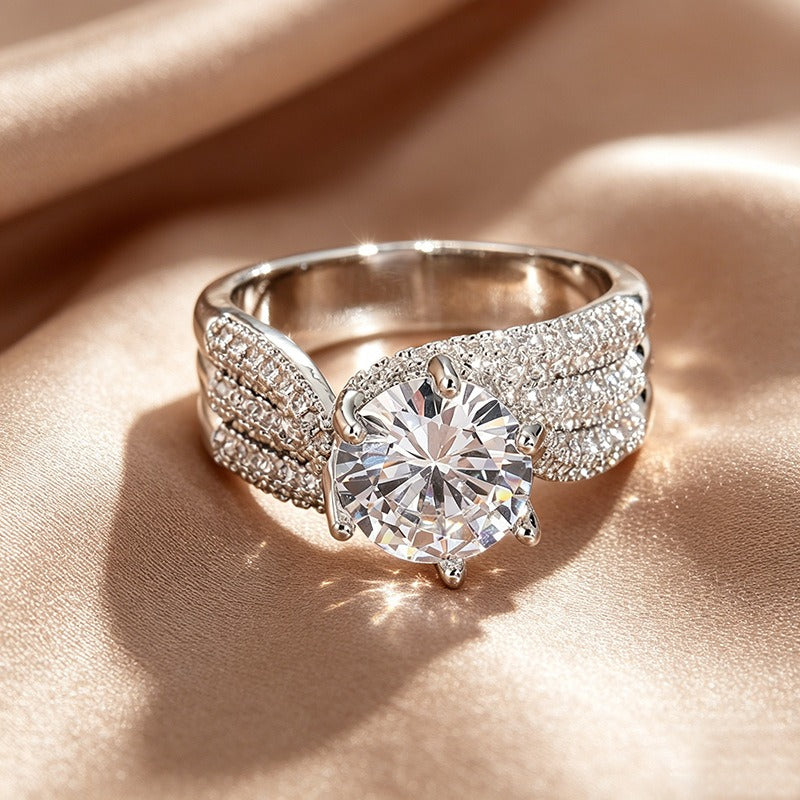 S925 Sterling Silver Couture Split-Shank Pavé Large Moissanite Ring