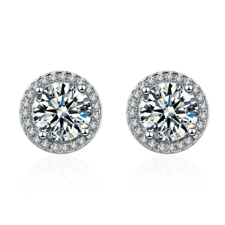 S925 Silver Moissanite Halo Stud Earrings