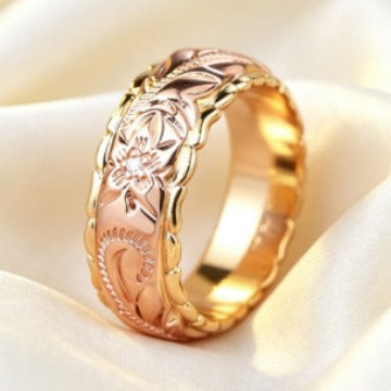 S925 Sterling Silver Vintage Two-Tone Engraved Rose Ring