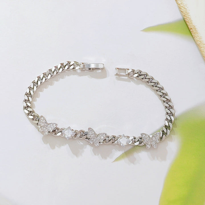 Y2K Sweet & Cool Pavé Butterfly Cuban Chain Bracelet