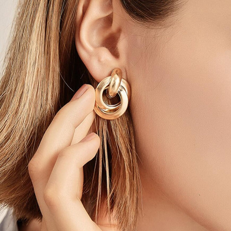 18K Gold & Silver Plated Polished Finish Minimalist Sculptural Knot Stud Earrings
