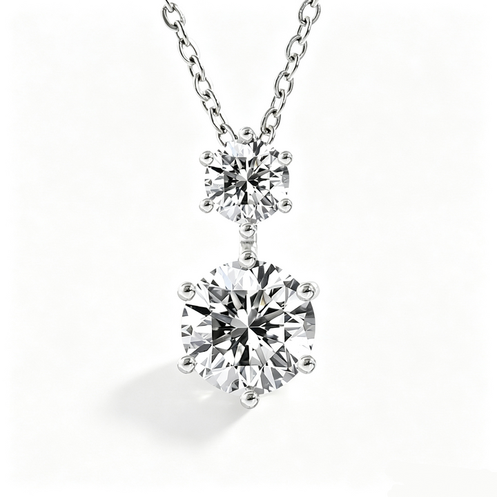 Dazzling Double Star S925 Sterling Silver Moissanite Dangling Necklace