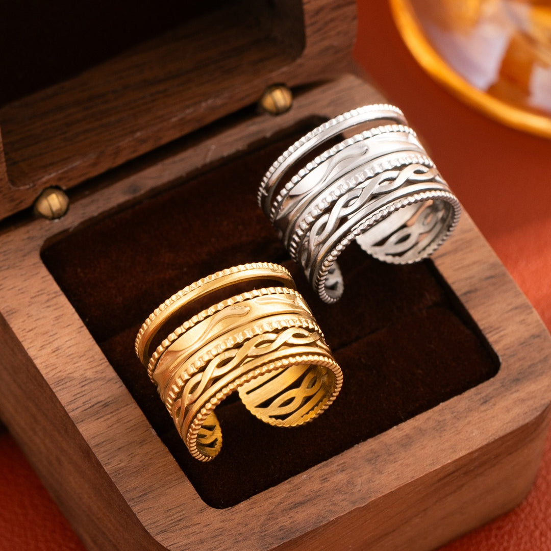 Vintage Braided Wide Band Ring Boho Stacked Look Adjustable Ring