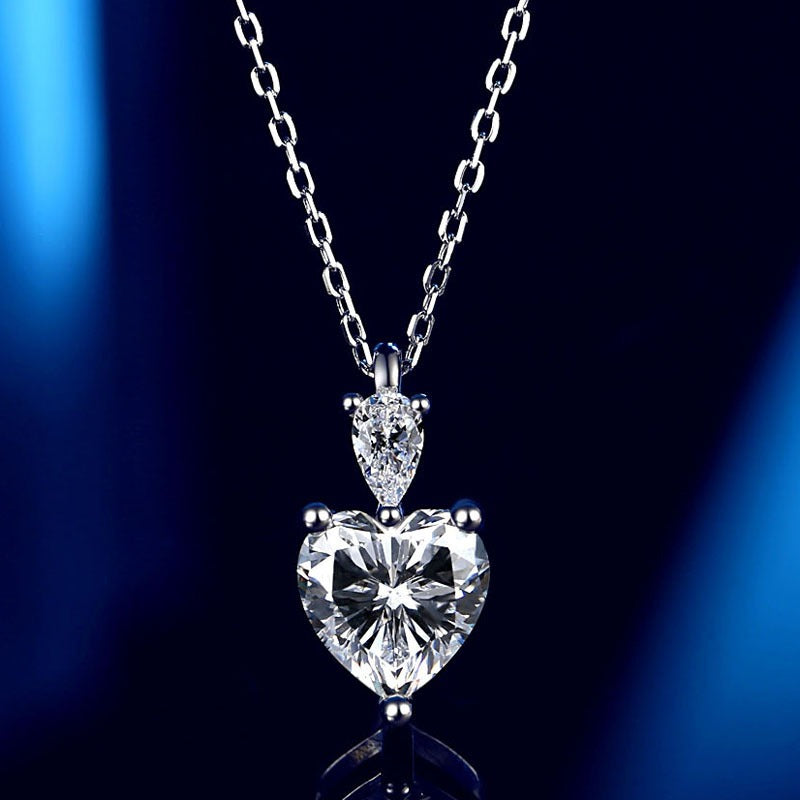 S925 Silver Classic Heart & Teardrop Double Stone Necklace