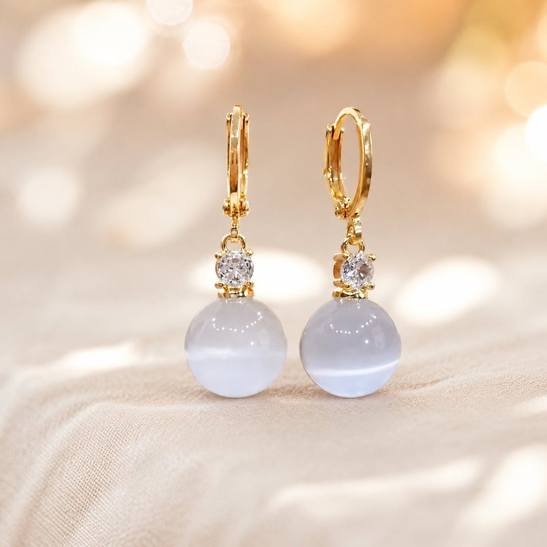 14K Gold Cat's Eye Drop Earrings