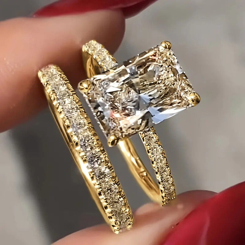 S925 Silver Geometric Square CZ Ring Set