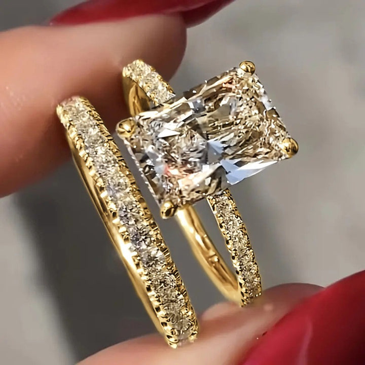 S925 Silver Geometric Square CZ Ring Set