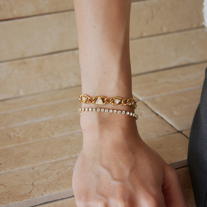 18K Gold Geometric Triangle & Classic Tennis Bracelet