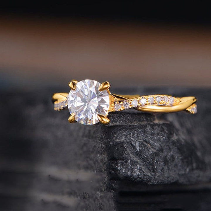S925 Sterling Silver French Twisted Vine Four-Prong Solitaire Ring