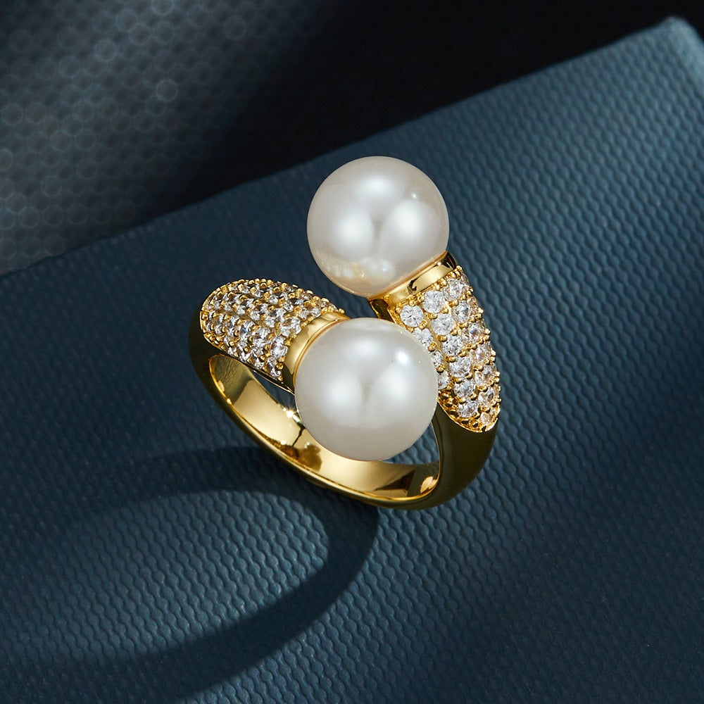 Double Pearl Open Ring