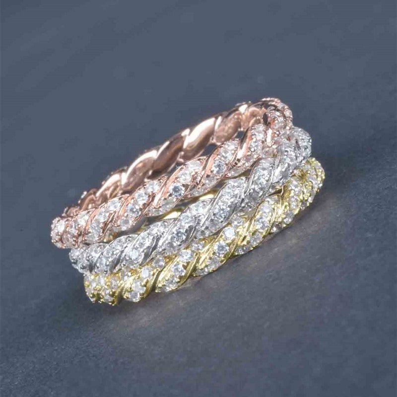 S925 Sterling Silver French Twisted Micro-Pavé Ring