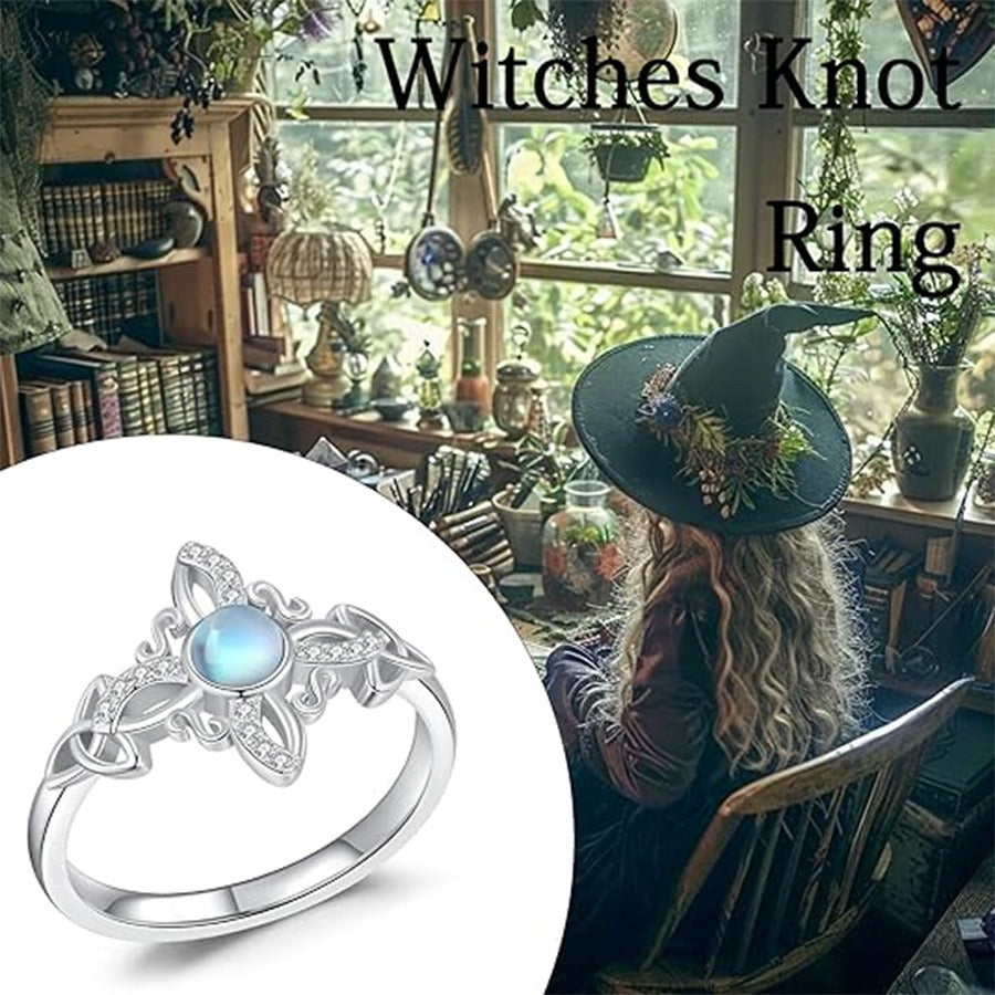 Celtic Guardian Totem S925 Sterling Silver Witch's Knot Moonstone Ring
