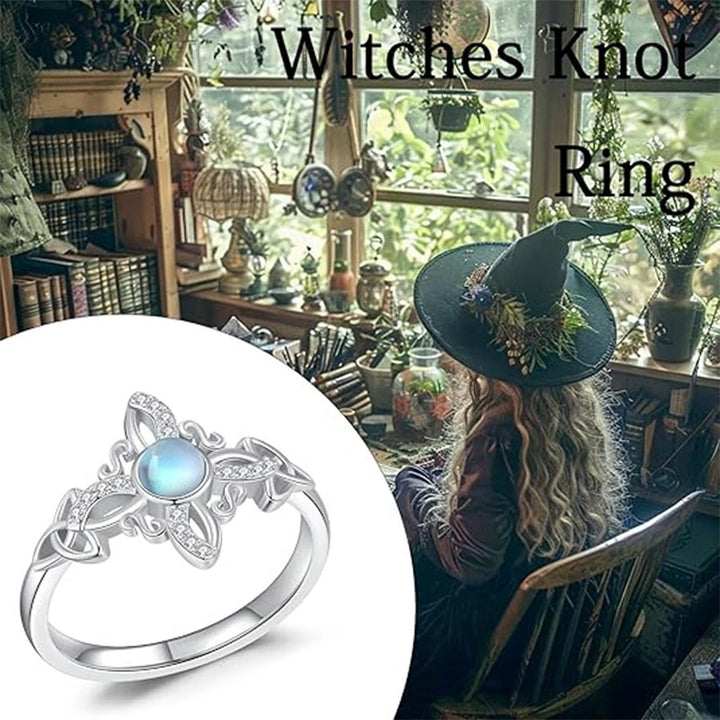 Celtic Guardian Totem S925 Sterling Silver Witch's Knot Moonstone Ring