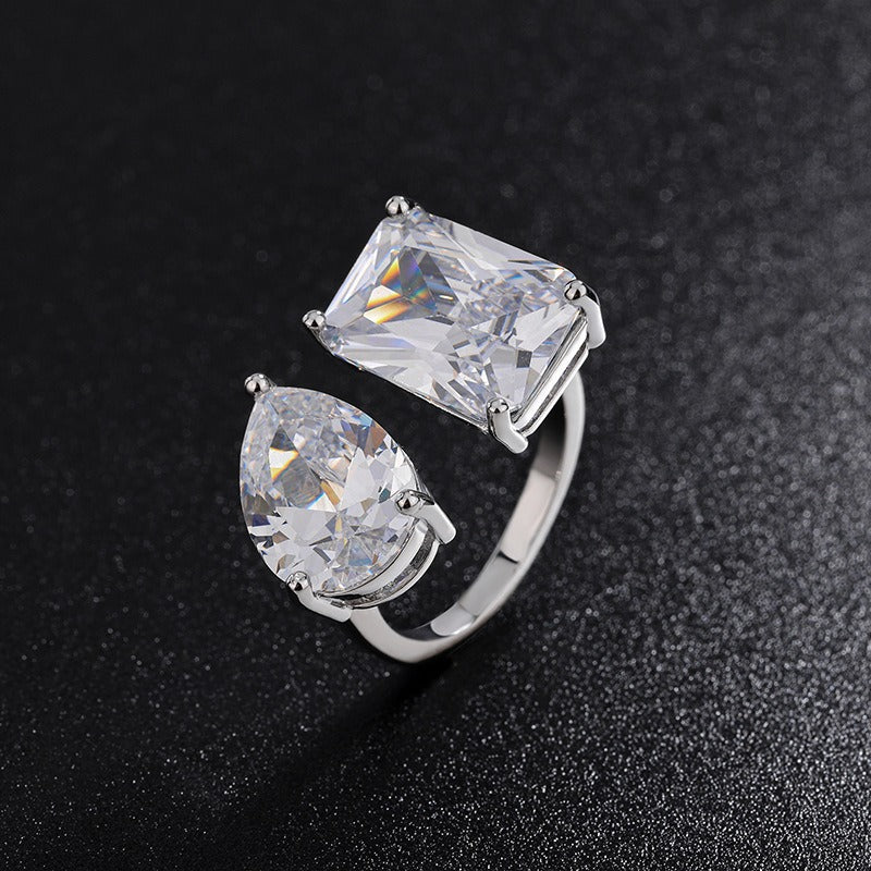 18K Gold Geometric Two-Stone Open Ring Asymmetrical Toi et Moi Ring