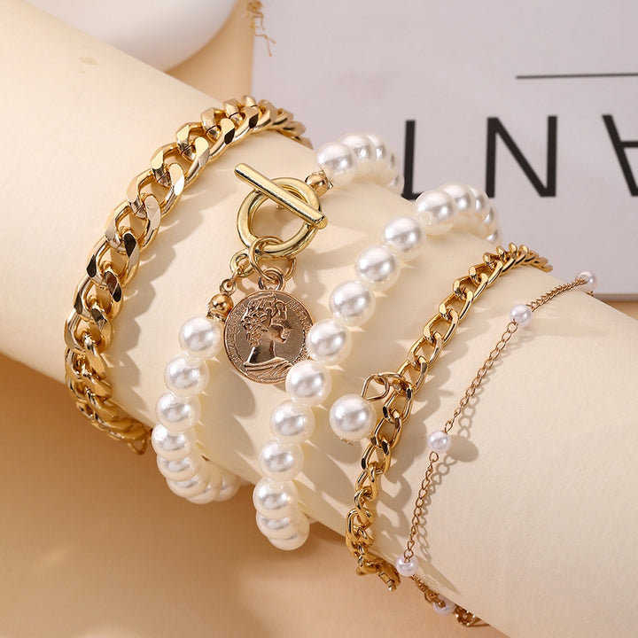 18K Gold Vintage Pearl Bracelet Set