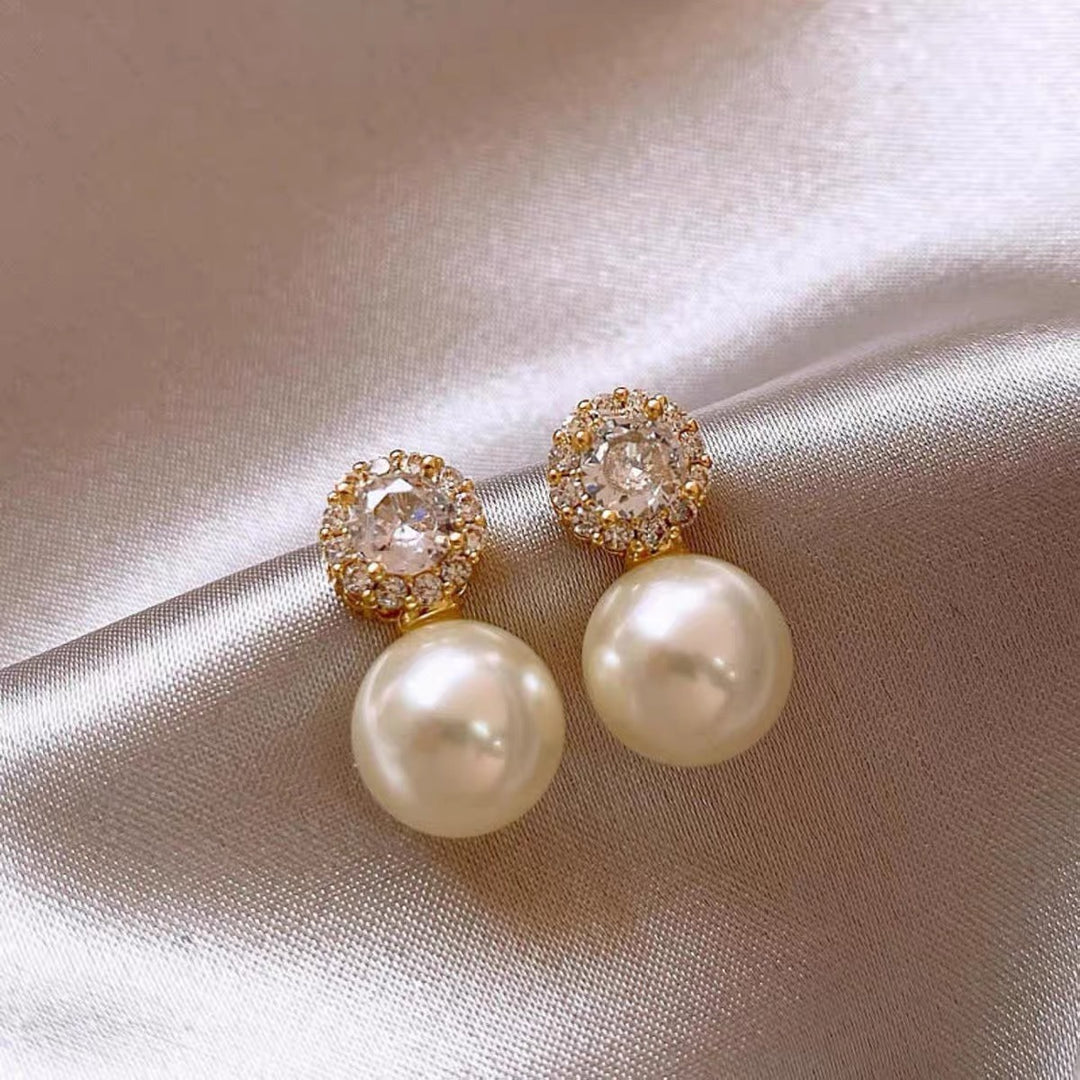 Classic Crystal Halo Pearl Drop Earrings