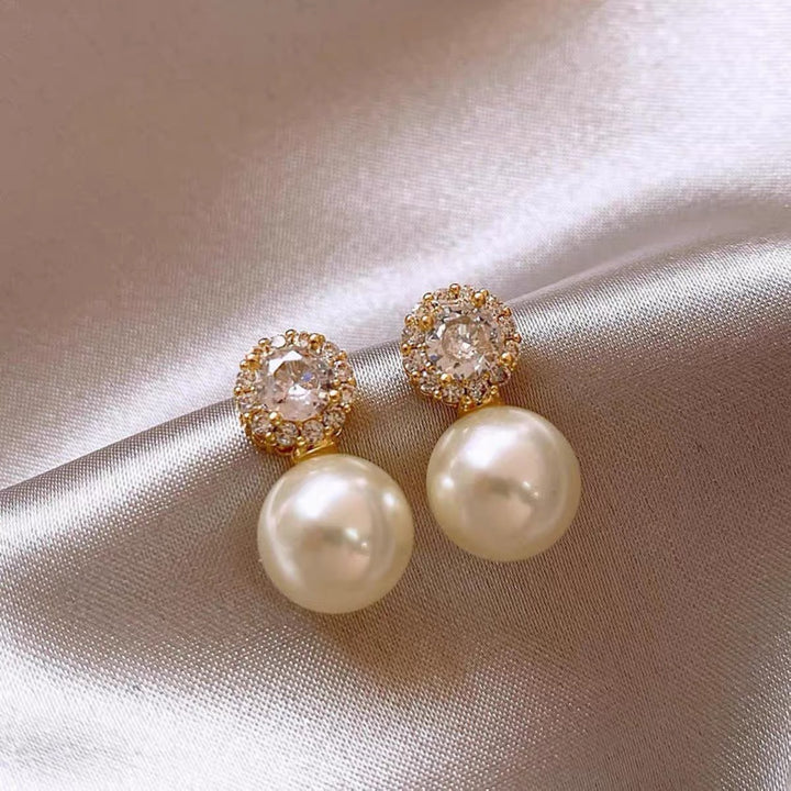 Classic Crystal Halo Pearl Drop Earrings