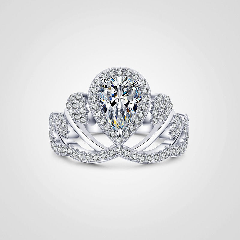 S925 Silver Pear Cut Vine Ring Vintage Split Shank Halo Ring