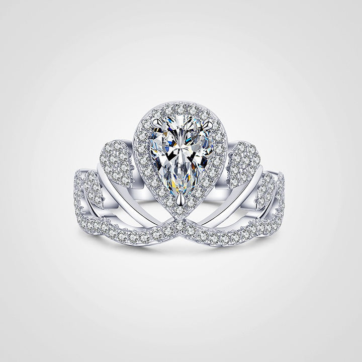 S925 Silver Pear Cut Vine Ring Vintage Split Shank Halo Ring