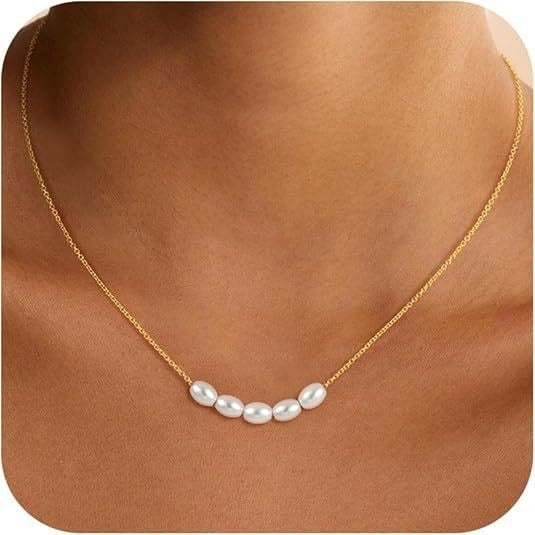 Timeless Serenity 18K Gold Plated Natural Freshwater Pearl Collarbone Necklace