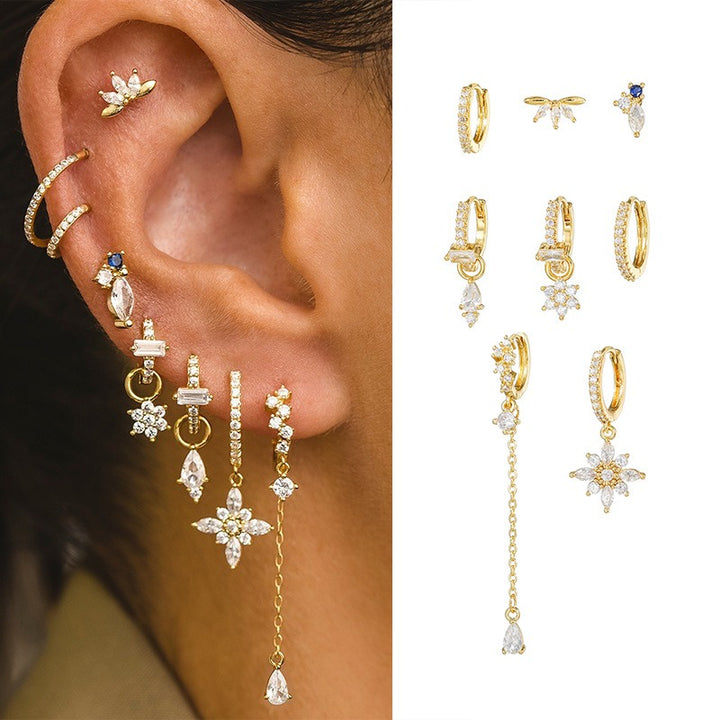18K Gold Earring Set Celestial, Butterfly Western Charms