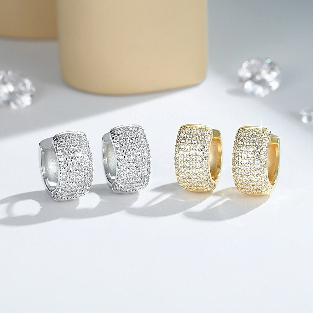 18K Gold & Silver Bold Pave Huggie Hoops