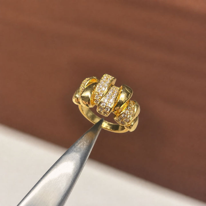 18K Gold Plated Interlocking Pave Ring