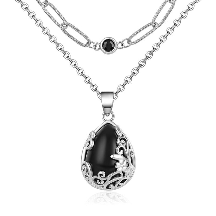 S925 Silver Vintage Black Obsidian Necklace