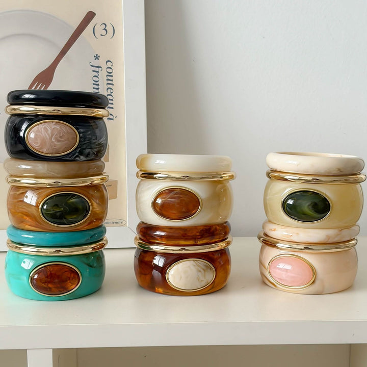 Vintage Gold Resin Gemstone 3-Piece Bangle Set