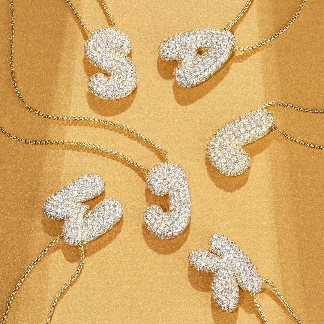 Bubble Pop Puffy 3D Micro-Pavé Crystal Letter Necklace