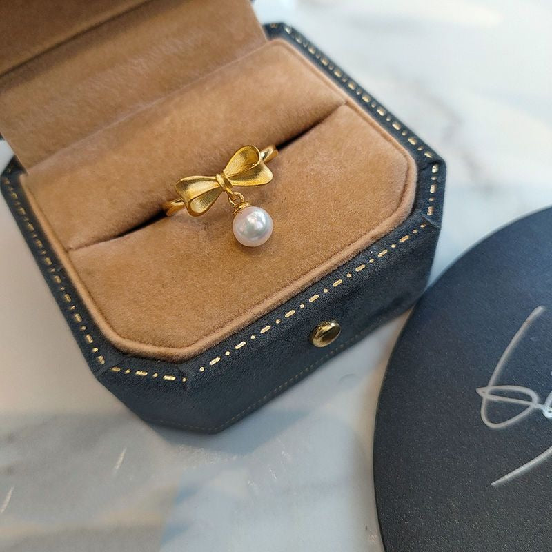 French Vintage Pearl Bow Open Ring