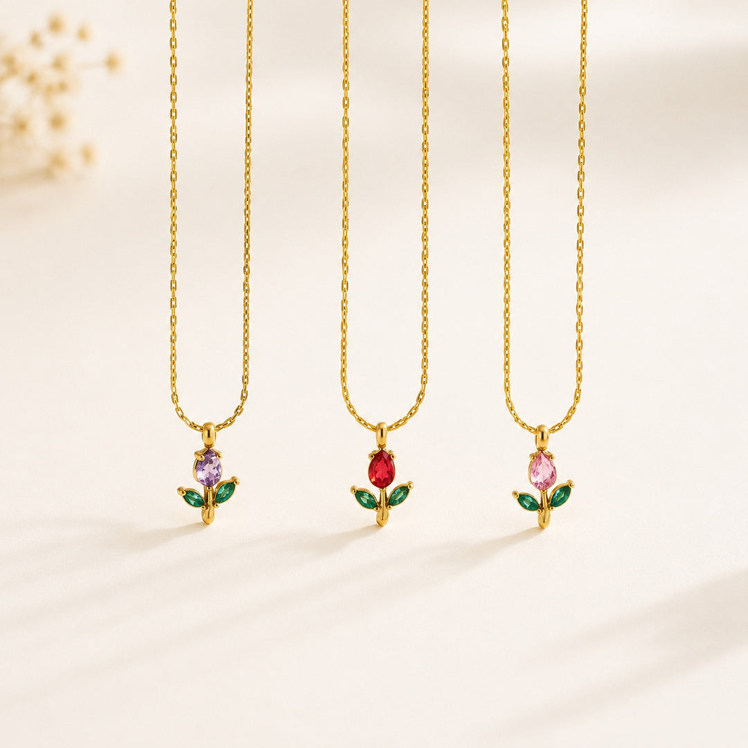 Blooming Grace 14K Gold Plated Tulip Flower Pendant Necklace