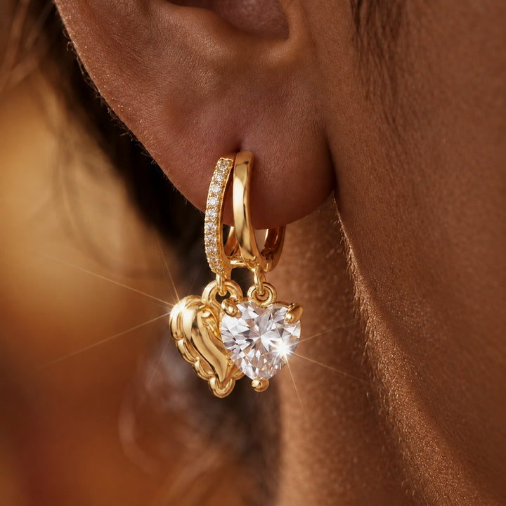 18K Gold Plated Double Heart Huggie Earrings
