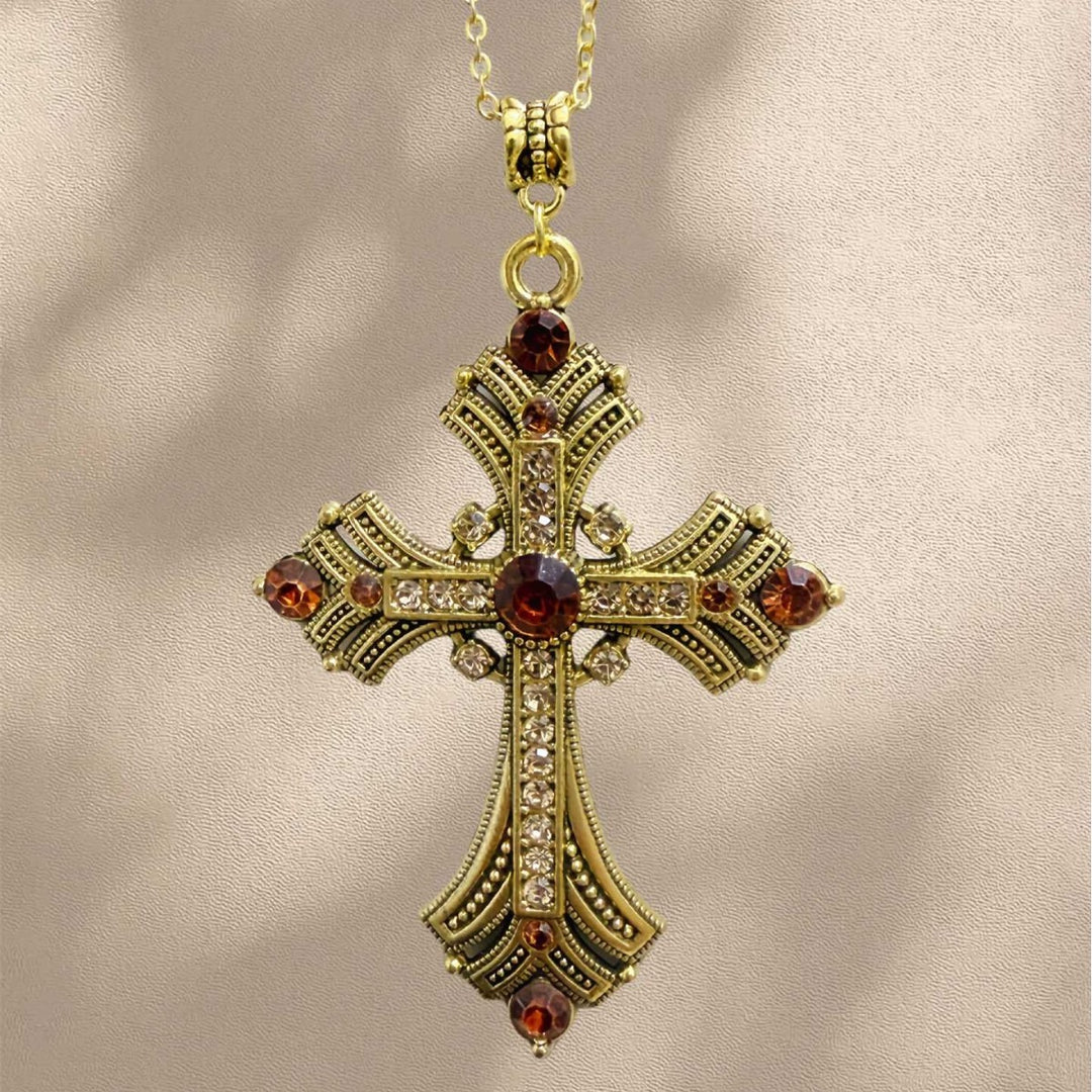 Vintage Byzantine Lavish Pave & Gemstone Cross Necklace
