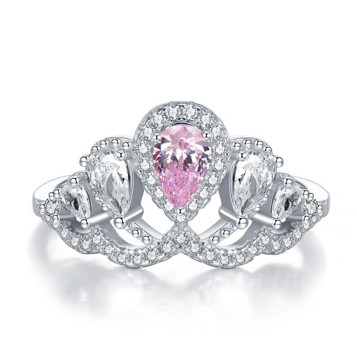 S925 Silver Pear Cut Vine Ring Vintage Split Shank Halo Ring