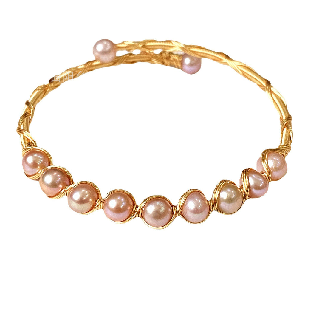 18K Gold Natural Gemstone Wire-Wrapped Bracelet