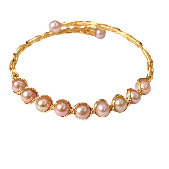 18K Gold Natural Gemstone Wire-Wrapped Bracelet