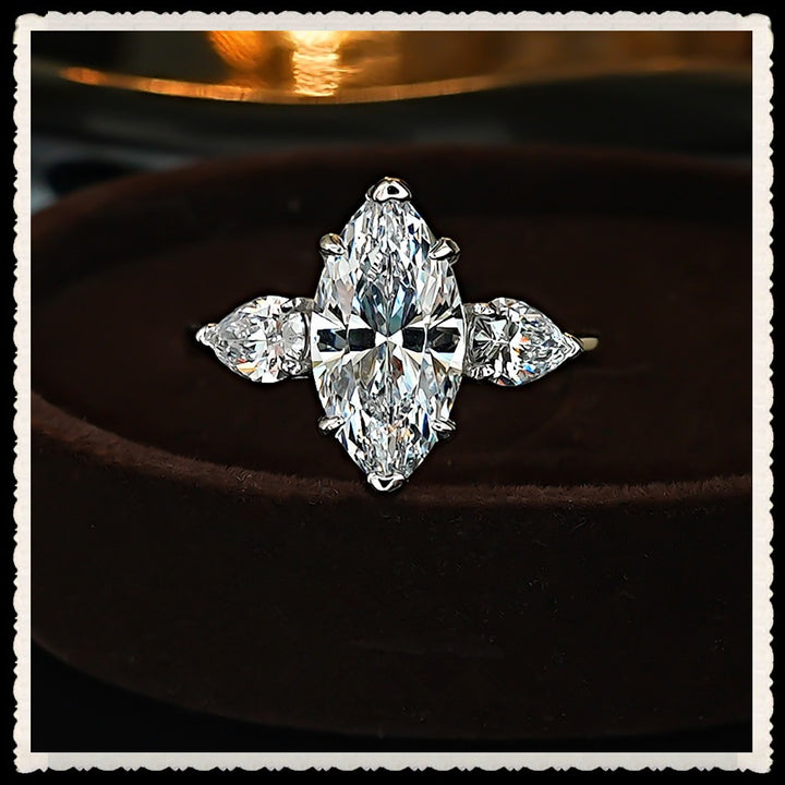 S925 Sterling Silver Classic Three-Stone Marquise Ring Vintage Elegant Engagement Ring