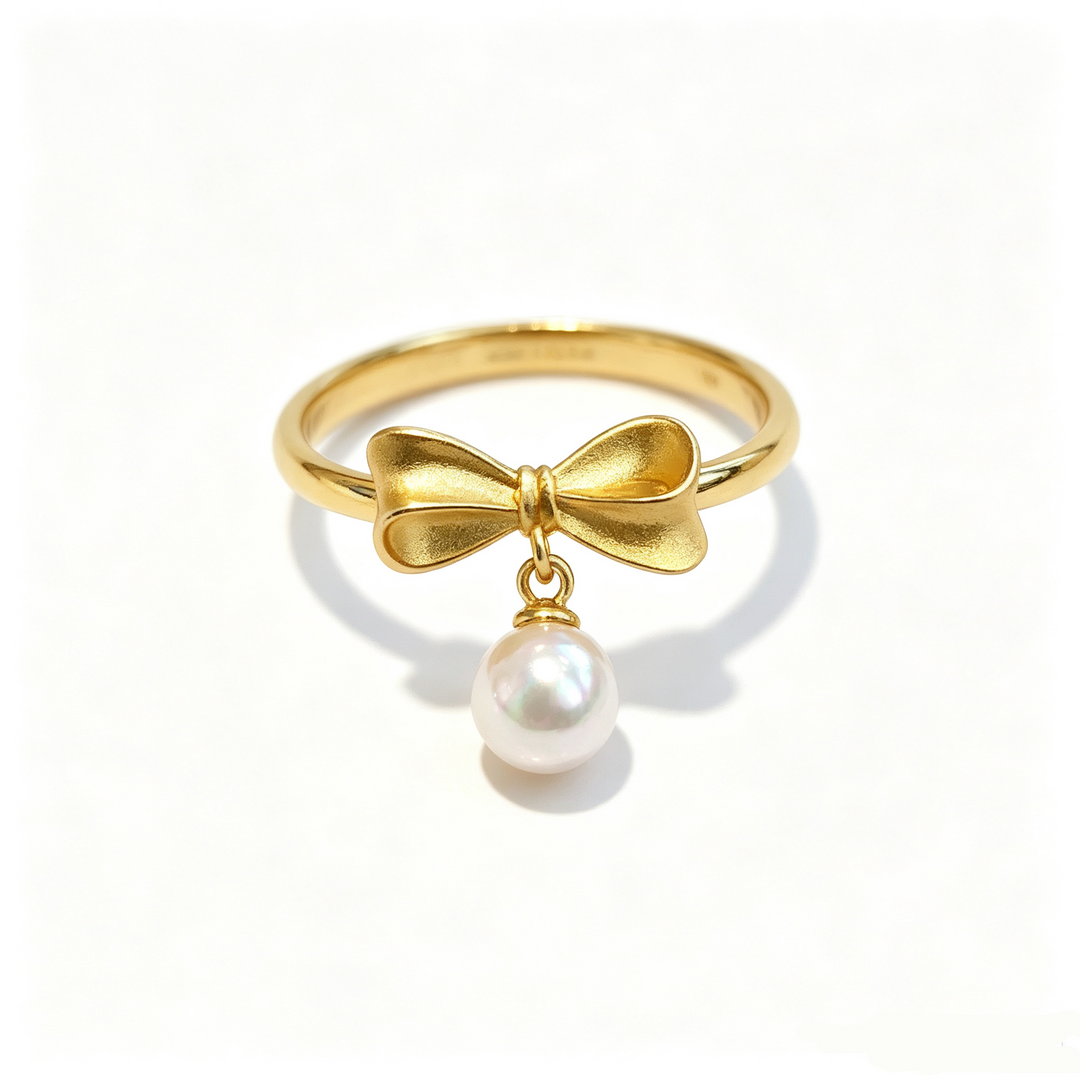 French Vintage Pearl Bow Open Ring