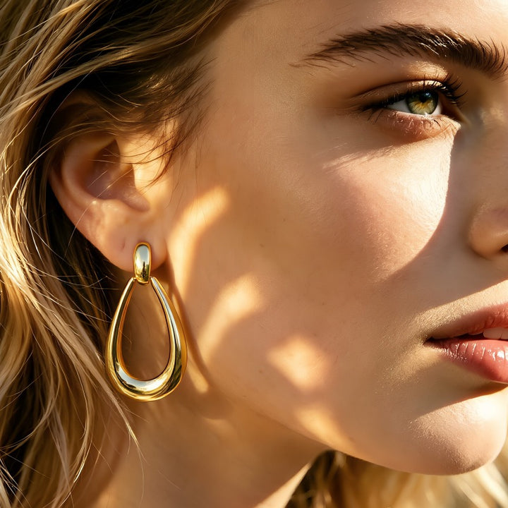 Minimalist Teardrop Chunky Hoop Earrings Modern Sculptural Drop Earrings