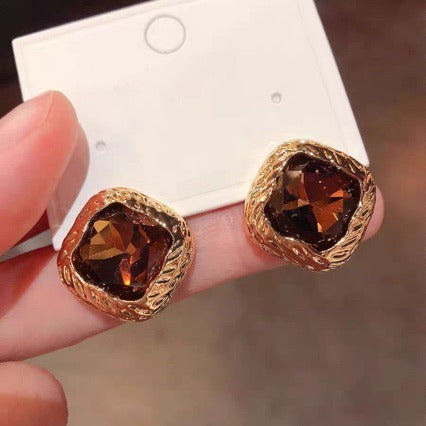 Vintage Amber Cushion Cut Stud Earrings