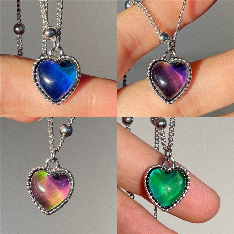 S925 Silver Color-Changing Heart Necklace Temperature Sensing Magic Pendant Bracelet