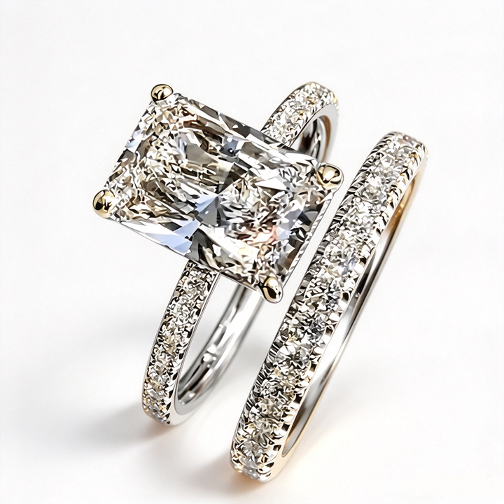 S925 Silver Geometric Square CZ Ring Set