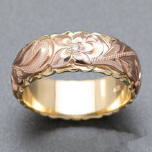 S925 Sterling Silver Vintage Two-Tone Engraved Rose Ring