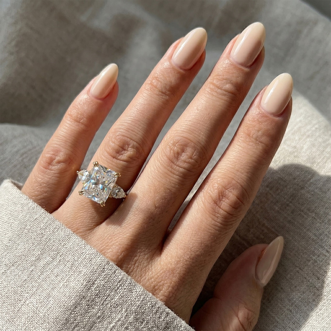 S925 Silver Cushion Cut Three-Stone Ring Pear Accent Engagement Ring