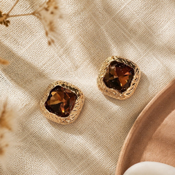 Vintage Amber Cushion Cut Stud Earrings