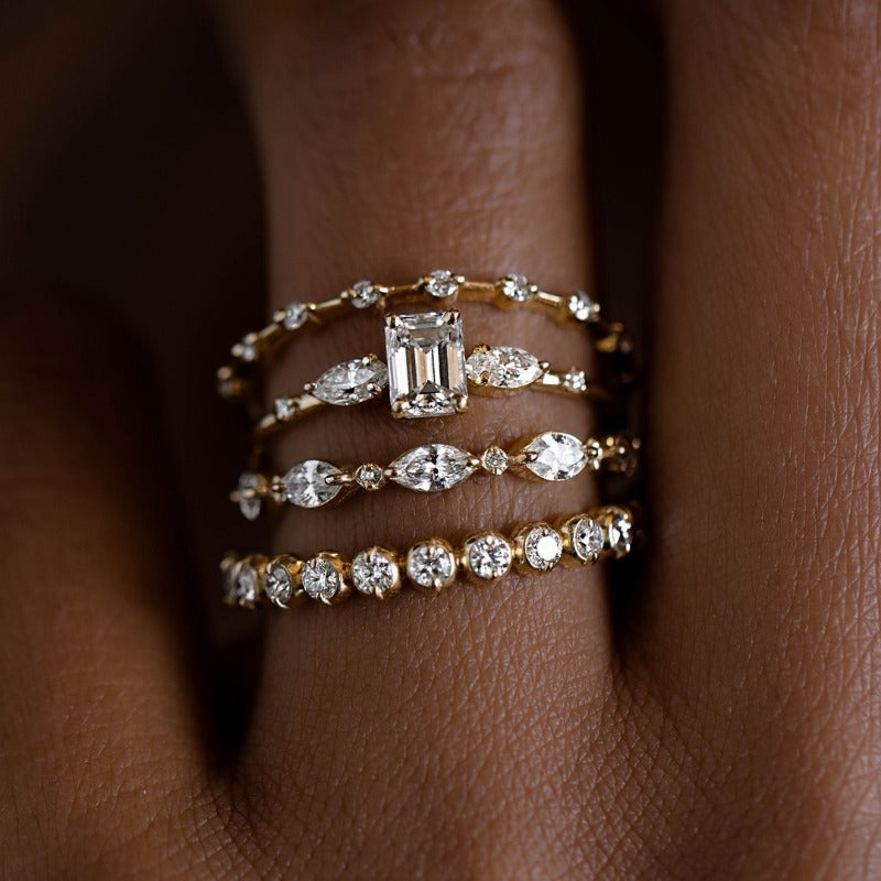 18K Gold, Silver & Rose Gold Stackable Ring Set (4-Piece)