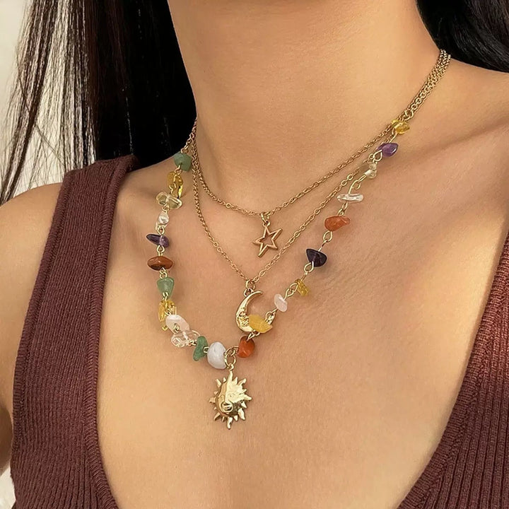 Vintage Celestial Sun Moon Star Beaded Necklace Set