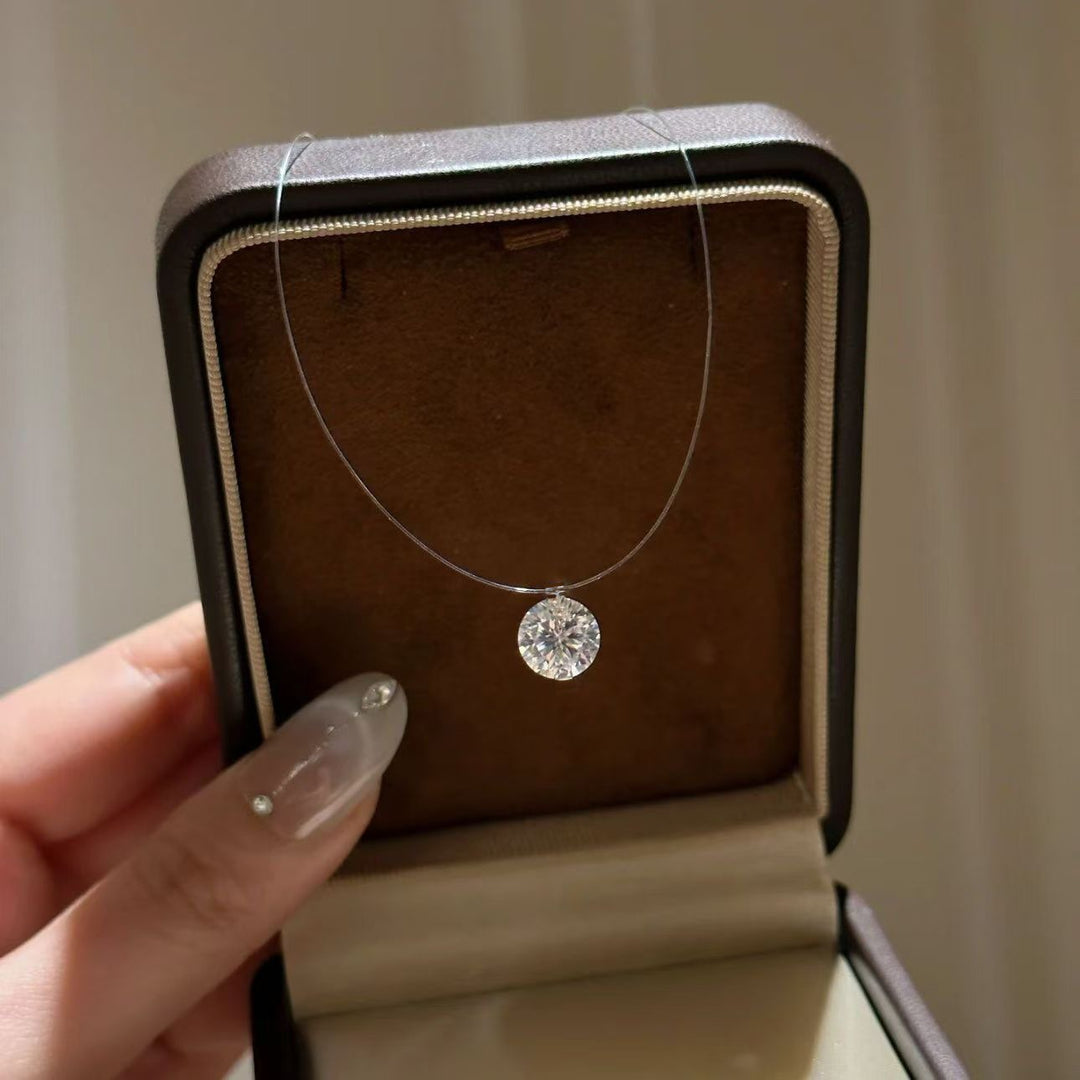 Invisible Clear Line Necklace Solitaire Round CZ Floating Pendant