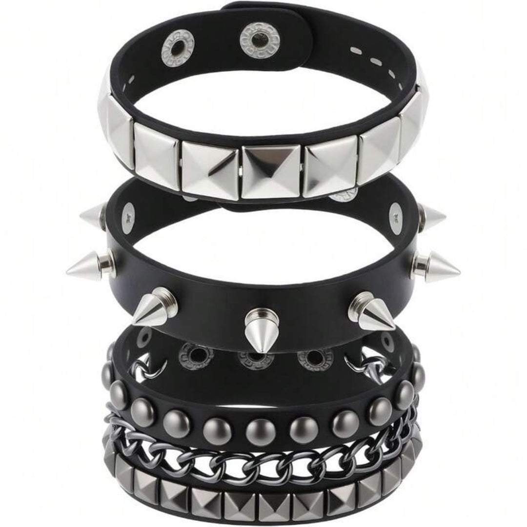 Vintage Rock Chic Studded Leather Bracelet Set